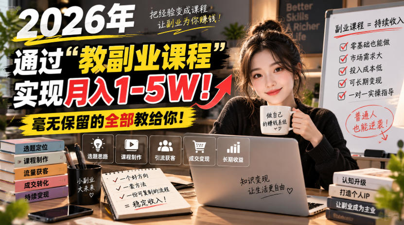 2026年通过“教副业课程”实现月入1-5W！毫无保留的全部教给你！【揭秘】-选优云网创