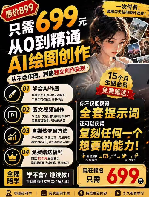 抖音10W粉丝博主的AI绘图教学，从0到精通AI绘图创作，从不会作图到能独立创作变现-选优云网创