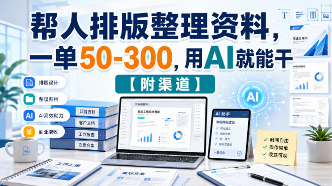 帮人排版整理资料，一单50-300，用AI就能干【附渠道】-选优云网创