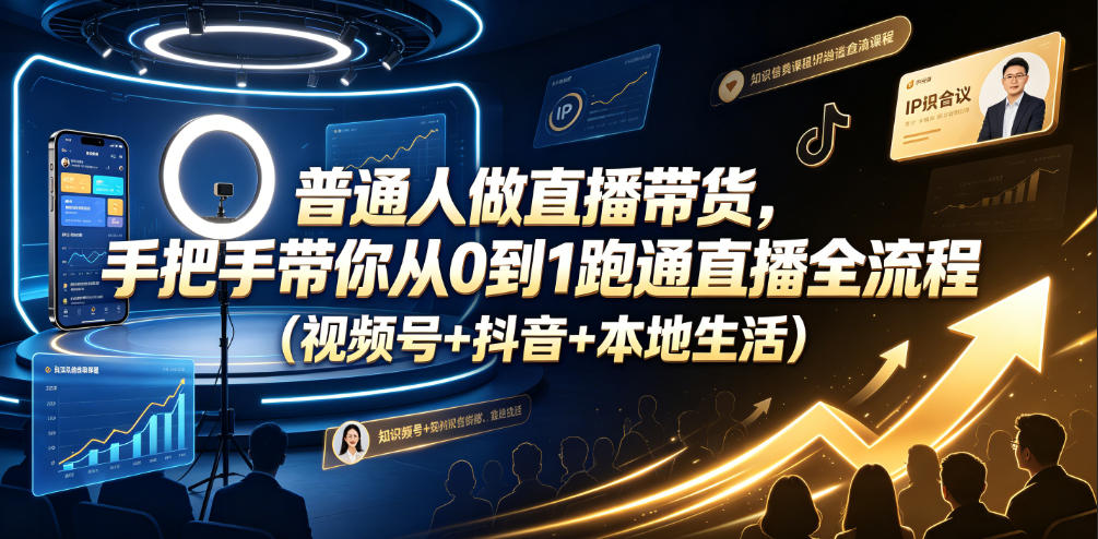 普通人做直播带货,手把手带你从0到1跑通直播全流程(视频号+抖音+本地生活)-选优云网创