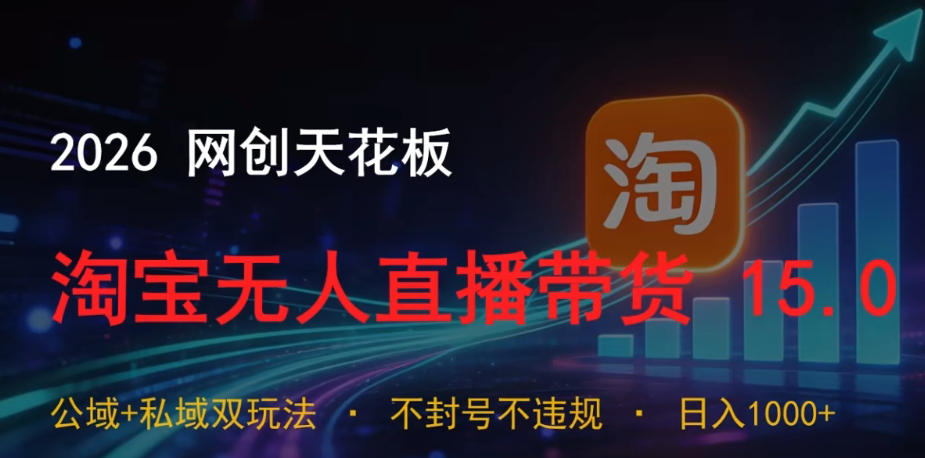 2026网创天花板，淘宝无人直播带货15.0，公域+私域双玩法，日入1k+，不违规不封号【揭秘】-选优云网创