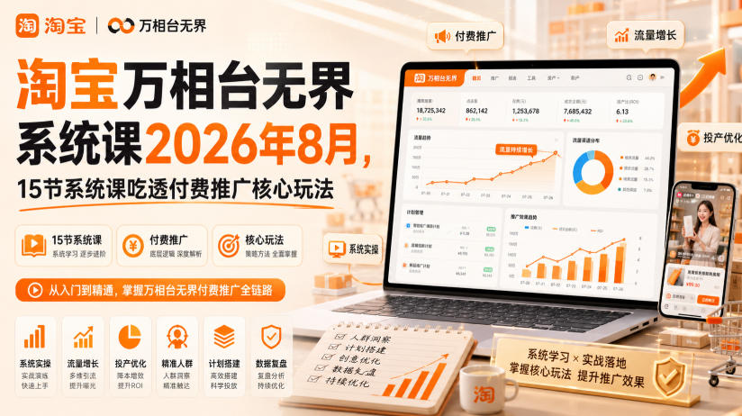 淘宝万相台无界系统课2026年8月，15节系统课吃透付费推广核心玩法-选优云网创