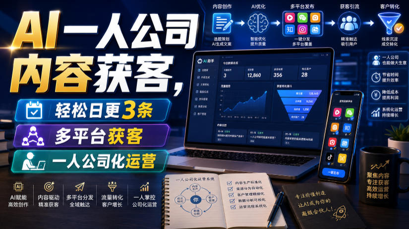 AI一人公司内容获客，轻松日更3条，多平台获客，一人公司化运营（更新0827）-选优云网创