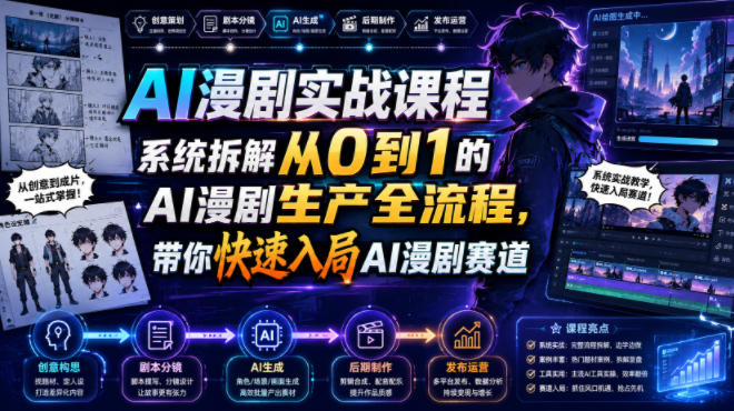 AI漫剧实战课程,系统拆解从0到1的AI漫剧生产全流程,带你快速入局AI漫剧赛道(更新)-选优云网创