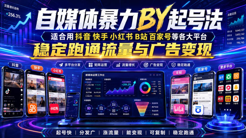 自媒体暴力搬运起号法,适合用抖音快手小红书B站百家号等各大平台,稳定跑通流量与广告变现-选优云网创