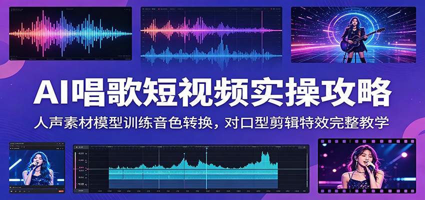 AI唱歌短视频实操攻略：人声素材模型训练音色转换，对口型剪辑特效完整教学-选优云网创
