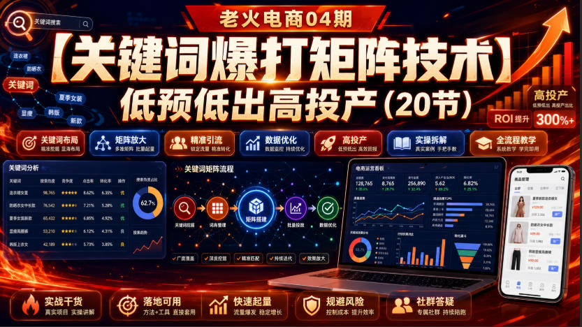 老火电商04期：【关键词爆打矩阵技术】低预低出高投产(20节)-选优云网创