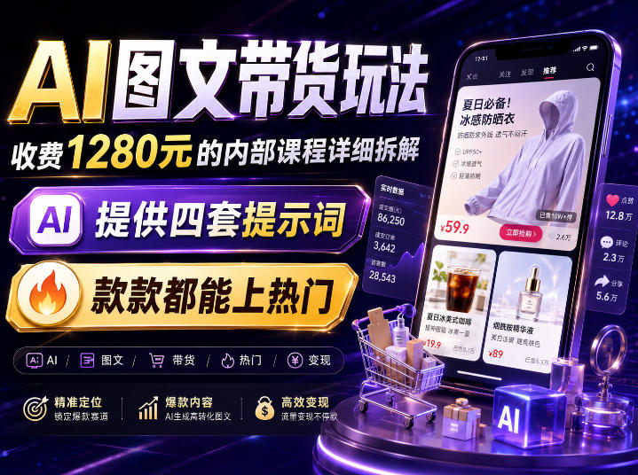 AI图文带货内部玩法,1280内部课程对外系统拆解,看完直接上手变现!-选优云网创