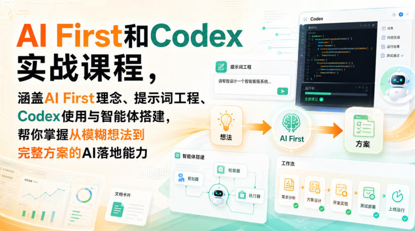 AI First和Codex实战课，涵盖AI First理念、提示词工程、Codex使用与智能体搭建，掌握从模糊想法到完整方案的AI落地能力-选优云网创