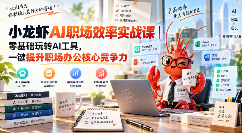 小龙虾AI职场效率实战课｜零基础玩转AI工具，一键提升职场办公核心竞争力-选优云网创
