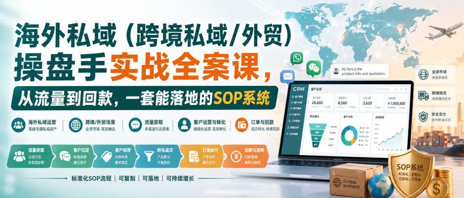 海外私域（跨境私域/外贸）操盘手实战全案课，从流量到回款，一套能落地的SOP系统-选优云网创