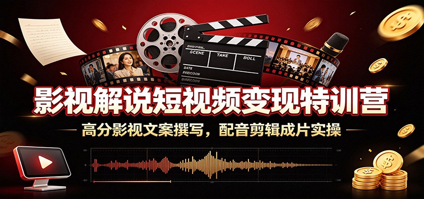 影视解说短视频变现特训营：高分影视文案撰写，配音剪辑成片实操-选优云网创