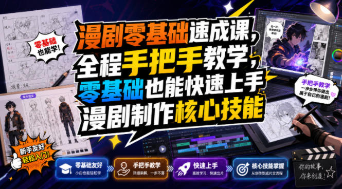 漫剧零基础速成课，全程手把手教学，零基础也能快速上手漫剧制作核心技能-选优云网创