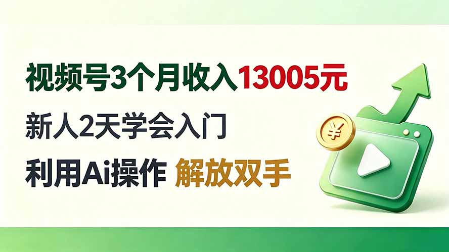 视频号3个月收入13005元， 新人2天学会入门， 利用Ai操作 解放双手！-选优云网创