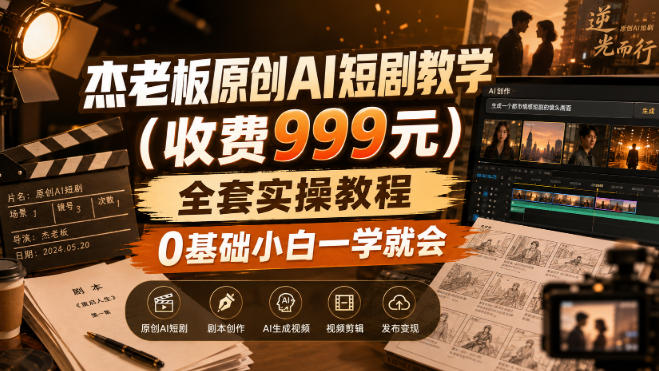 杰老板原创AI短剧教学（收费999元），全套实操教程，0基础小白一学就会，非搬运技术-选优云网创