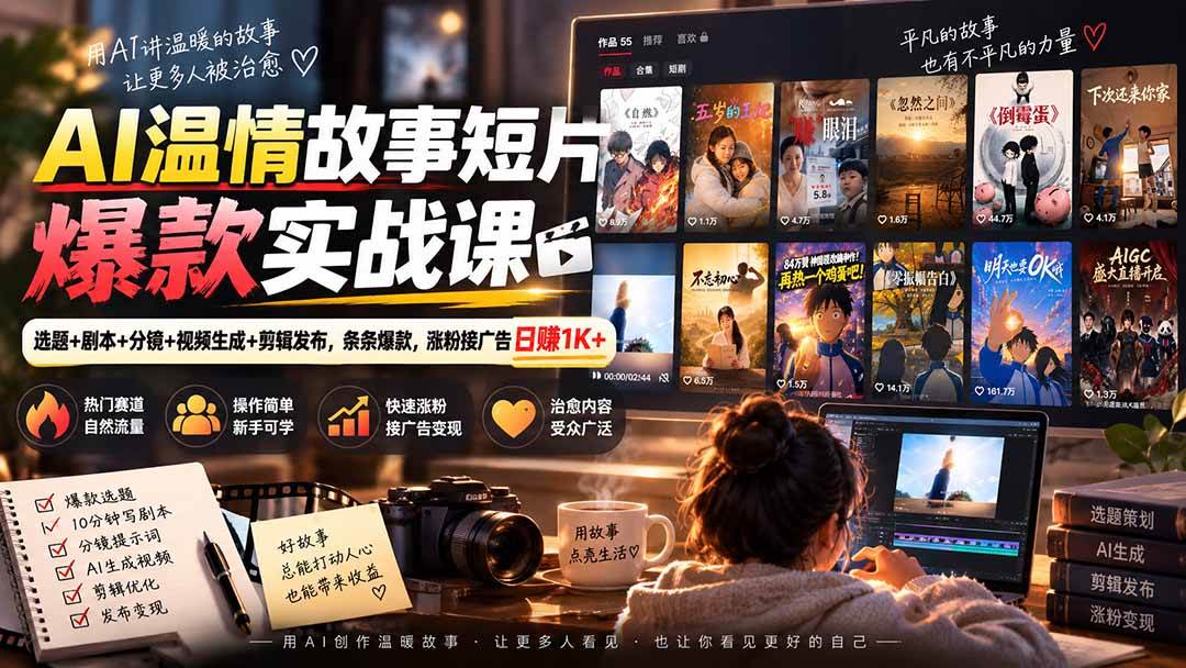 （20477期）AI温情故事短片爆款实战课-更新｜选题+剧本+分镜+视频生成+剪辑发布，条条爆款，涨粉接广告日赚1K+-选优云网创