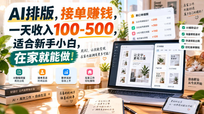 AI排版，接单賺钱，一天收入100-500，适合新手小白，在家就能做！-选优云网创