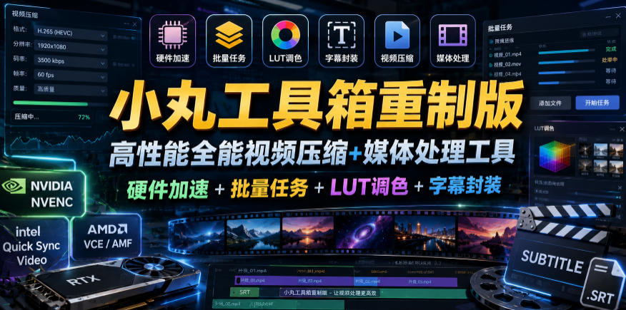 小丸工具箱重制版–高性能全能视频压缩+媒体处理工具｜硬件加速+批量任务+LUT调色+字幕封装-选优云网创