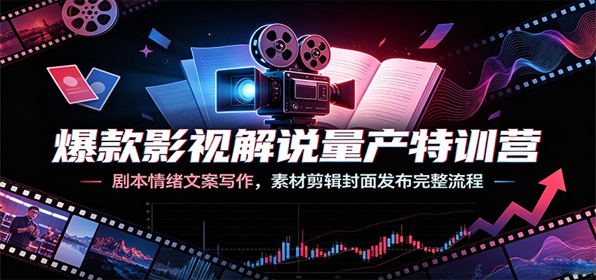 爆款影视解说量产特训营：剧本情绪文案写作，素材剪辑封面发布完整流程-选优云网创