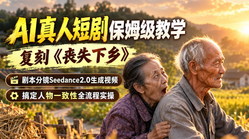 AI真人短剧保姆级教学,复刻《丧失下乡》,剧本分镜Seedance2.0生成视频,搞定人物一致性全流程实操-选优云网创