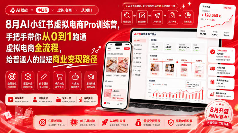 8月AI小红书虚拟电商Pro训练营，手把手带你从0到1跑通虚拟电商全流程，给普通人的最短商业变现路径（更新0910）-选优云网创