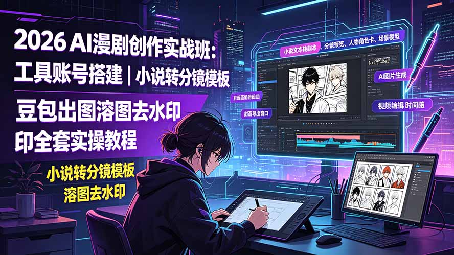 2026AI漫剧创作实战班：工具账号搭建｜小说转分镜模板｜豆包出图溶图去水印全套实操教程-选优云网创