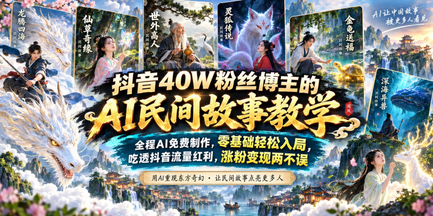 抖音40W粉丝博主的AI民间故事教学，全程AI免费制作，零基础轻松入局，吃透抖音流量红利，涨粉变现两不误-选优云网创