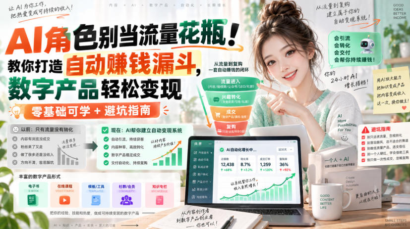 AI角色别当流量花瓶！教你打造自动賺钱漏斗，数字产品轻松变现（零基础可学+避坑指南）【原创双语字幕】-选优云网创