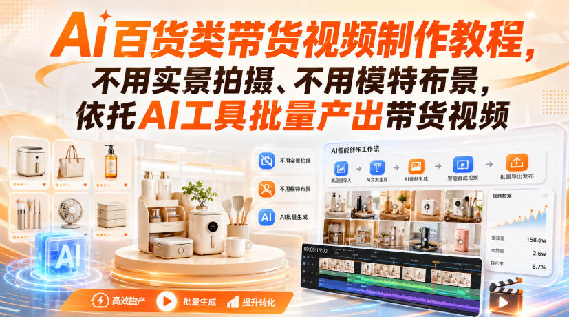 Ai百货类带货视频制作教程，不用实景拍摄、不用模特布景，依托AI工具批量产出带货视频-选优云网创