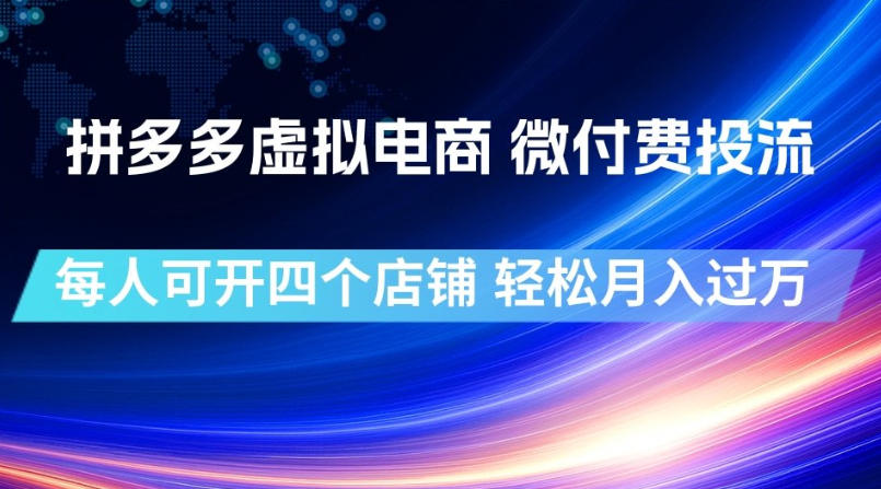 拼多多虚拟电商,微付费投流玩法,每人可开四个店,轻松月入过1W【揭秘】-选优云网创