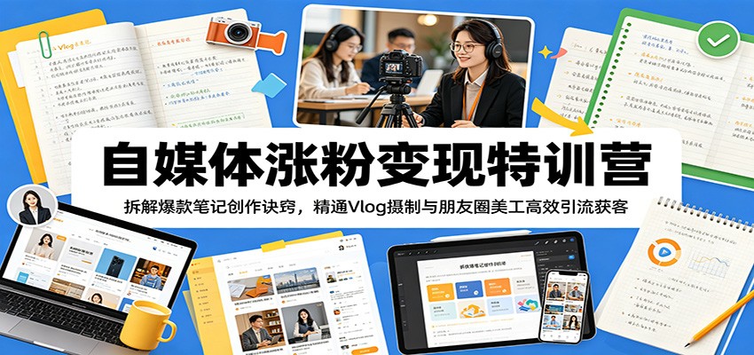 自媒体涨粉变现特训营：拆解爆款笔记创作诀窍，精通Vlog摄制与朋友圈美工高效引流获客-选优云网创