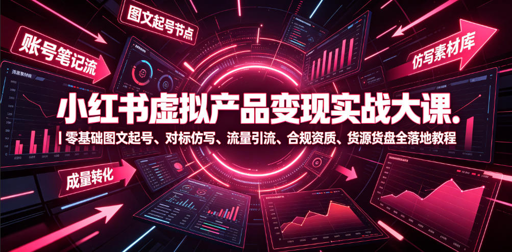 小红书虚拟产品变现实战大课｜零基础图文起号、对标仿写、流量引流、合规资质、货源货盘全落地教程-选优云网创