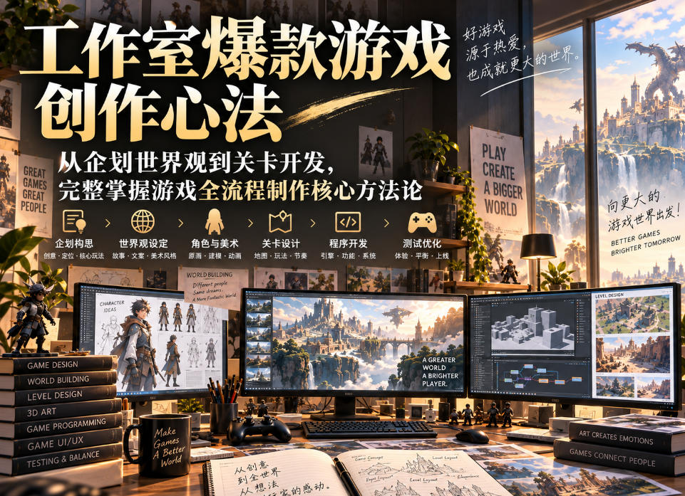 工作室爆款游戏创作心法｜从企划世界观到关卡开发，完整掌握游戏全流程制作核心方法论-选优云网创