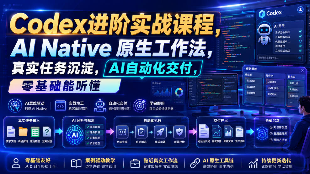 Codex进阶实战课｜AI Native原生工作法，22节真实任务落地，从配置到AI自动化交付全链路教程-选优云网创