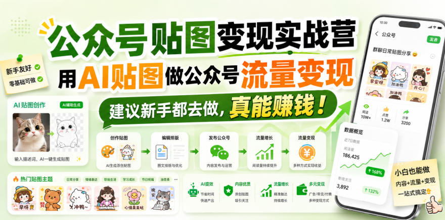 公众号贴图变现实战营，用AI贴图做公众号流量变现，建议新手都去做，真能賺钱！-选优云网创
